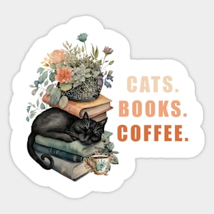 Cats, Books, Coffee Sticker